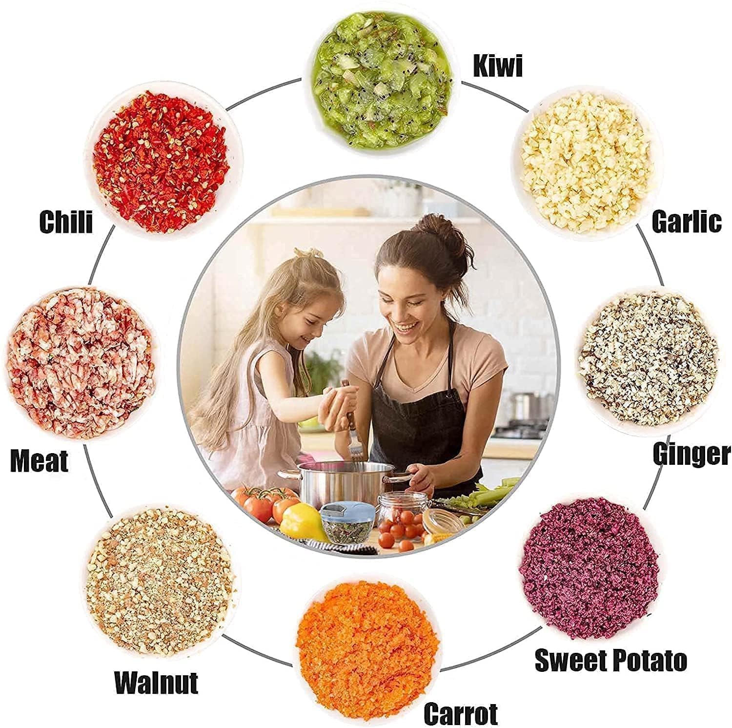 800ml Large Quick & Powerful Hand Held Food Chopper